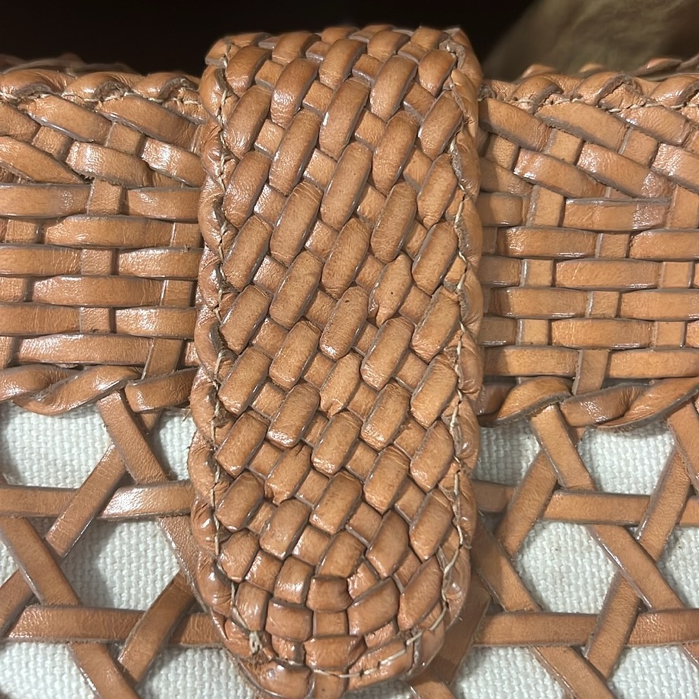 Leather Woven Tan and Cream Women's Bag - Picture 5 of 9